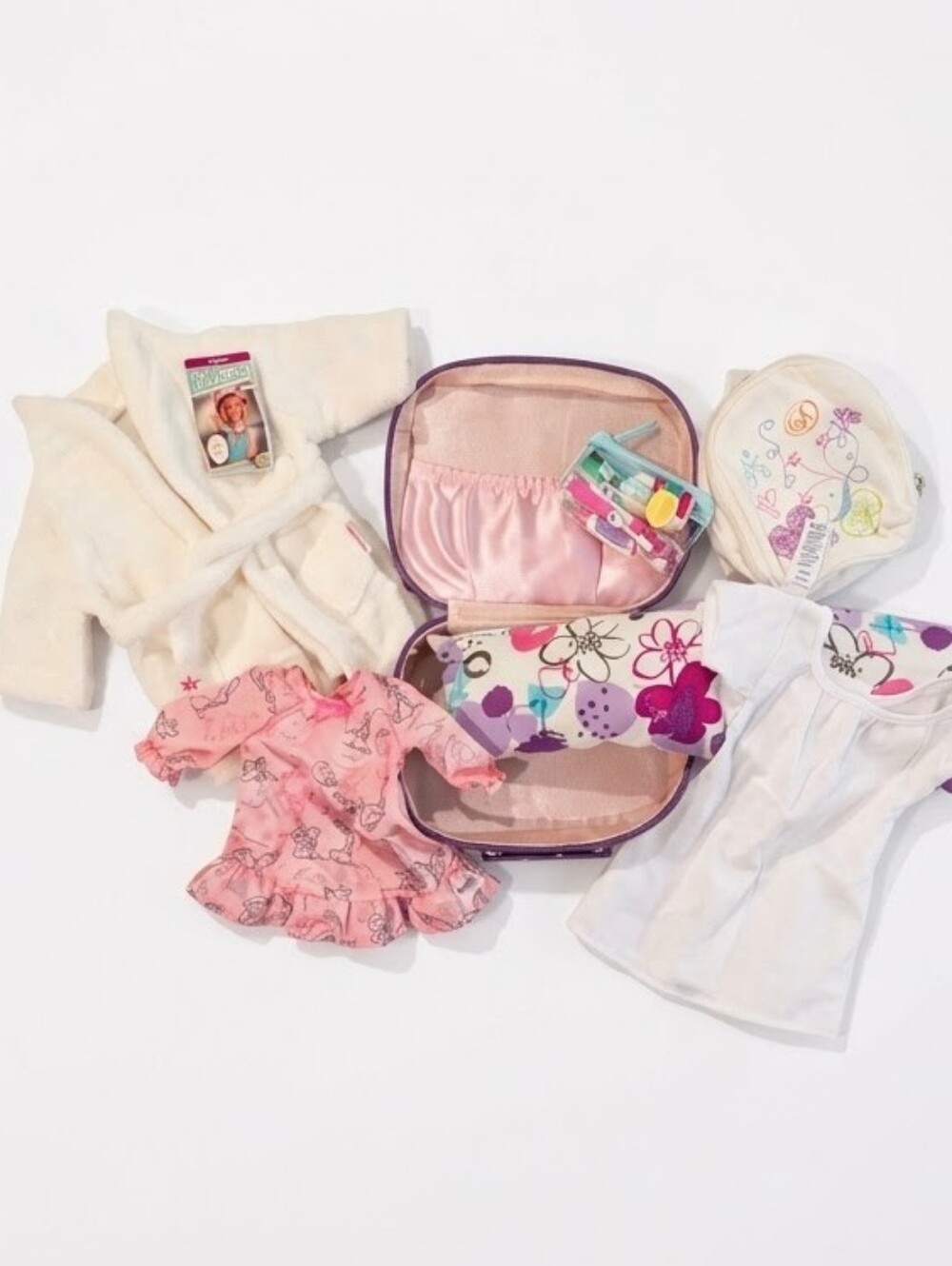 American Girl Purple Floral Travel Case with Doll Clothes/Accessories Set